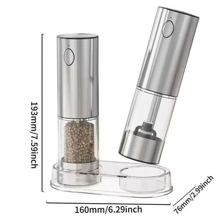 Automatic Rechargeable Salt and Pepper Grinder Duo with Adjustable Coarseness and Built-in LED Light - Très Elite