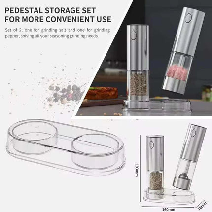 Automatic Rechargeable Salt and Pepper Grinder Duo with Adjustable Coarseness and Built-in LED Light - Très Elite