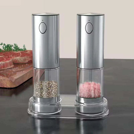 Automatic Rechargeable Salt and Pepper Grinder Duo with Adjustable Coarseness and Built-in LED Light - Très Elite
