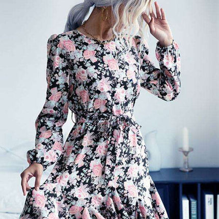 Autumn Chic: Women's Long Sleeve Dress with Short Skirt