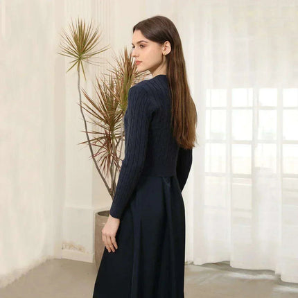 Autumn-Winter Women's Cableknit Sweater and Satin Dress in Five Colors - Très Elite