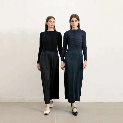 Autumn-Winter Women's Cableknit Sweater and Satin Dress in Five Colors - Très Elite