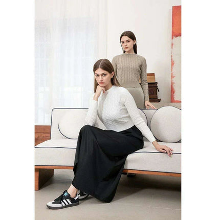 Autumn-Winter Women's Cableknit Sweater and Satin Dress in Five Colors - Très Elite