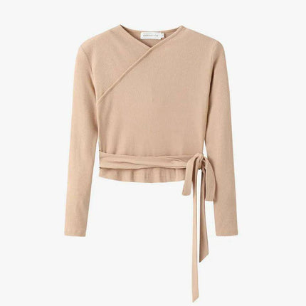 Autumn Women's Long Sleeve Dress Ensemble with Bow-Tie Top and Milk Silk Knit Suspenders - Très Elite