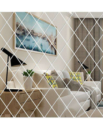 Elegant 3D Diamond and Triangle Acrylic Mirror Wall Decor Stickers Set