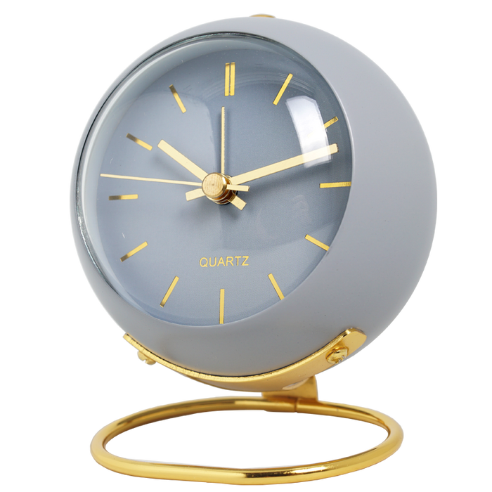 Nordic Metal Desk Clock with Silent Sweep Movement, Luminous Pointer, Alarm Function, and Decorative Glass Arc - Elegant Electronic Timepiece for Stylish Workspaces