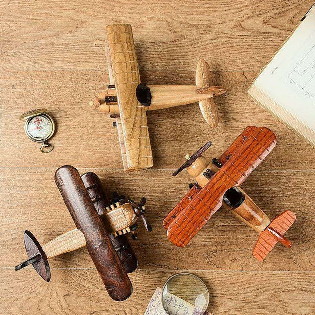 Vintage Handcrafted Wooden Airplane Decor for Distinctive Home and Tabletop Enhancement