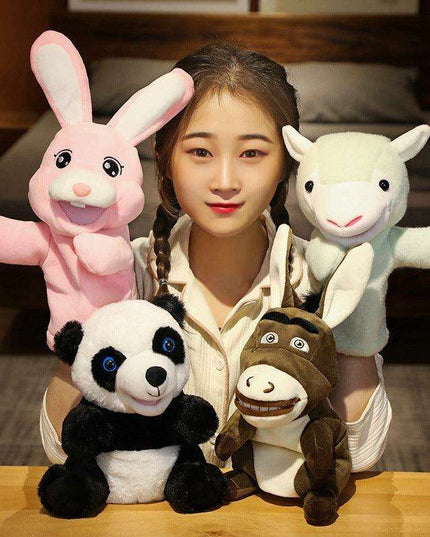 Enchanting Animal Hand Puppet Set - Panda, Bunny, Donkey & Sheep - 25cm Tall