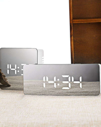 Sleek LED Mirror Alarm Clock with Temperature & Night Mode for Stylish Mornings