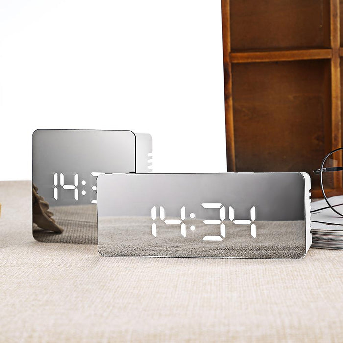 LED Mirror Alarm Clock with Temperature Display and Night Mode - Modern Timepiece for Stylish Mornings - Stylish LED Mirror Clock with Temperature Display and Night Mode