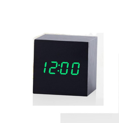Smart Wood Grain LED Clock with Voice Control and Temperature Indicator