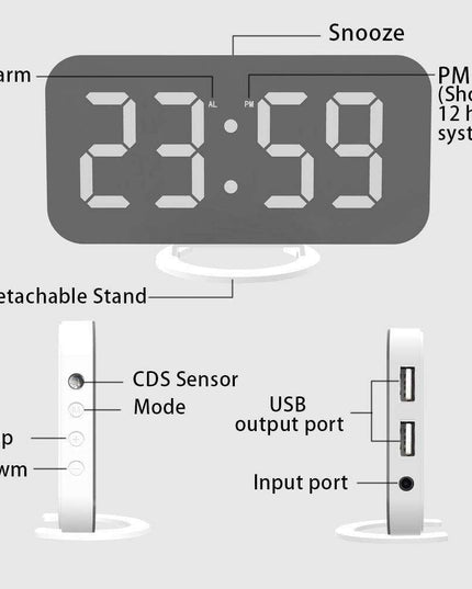 Intelligent LED Alarm Clock with Dual USB Charging and Adaptive Brightness Sensor