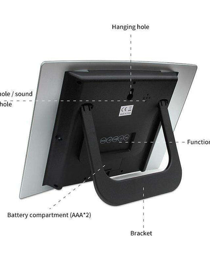 Elegant Atomic Digital Wall Clock with Calendar, Temperature Readout, and Alarm Feature