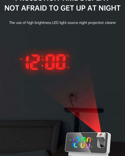 Silent Rotating LED Projection Alarm Clock with Digital Thermometer and Customizable Display