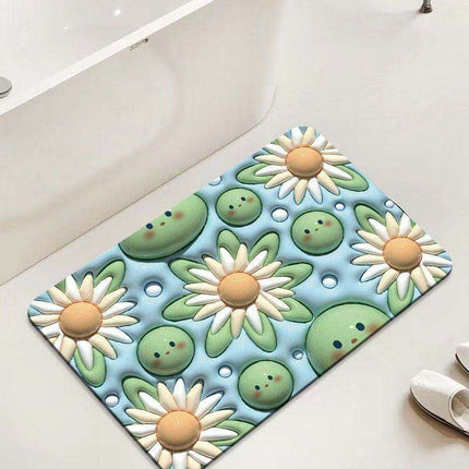 Elegant 3D Floral Design Quick-Dry Bath Mat