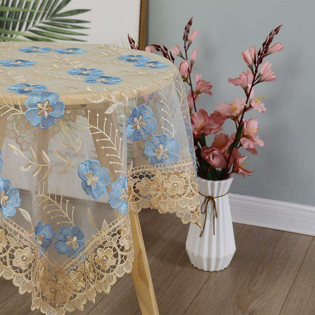 Luxe Embroidered Floral Lace Dining Table Cover