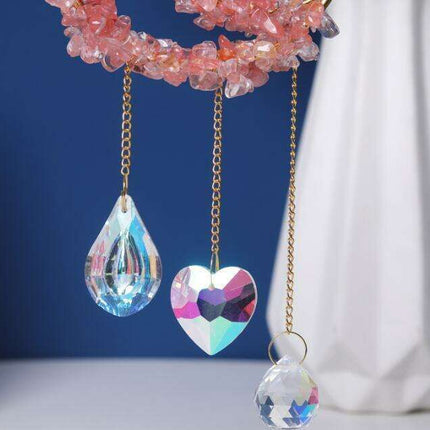 Celestial Harmony: Enchanting Moon and Sun Crystal Pendant with Colorful Bead Accents
