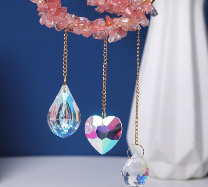 Celestial Elegance: Colorful Crystal Moon and Sun Pendant with Hanging Beads