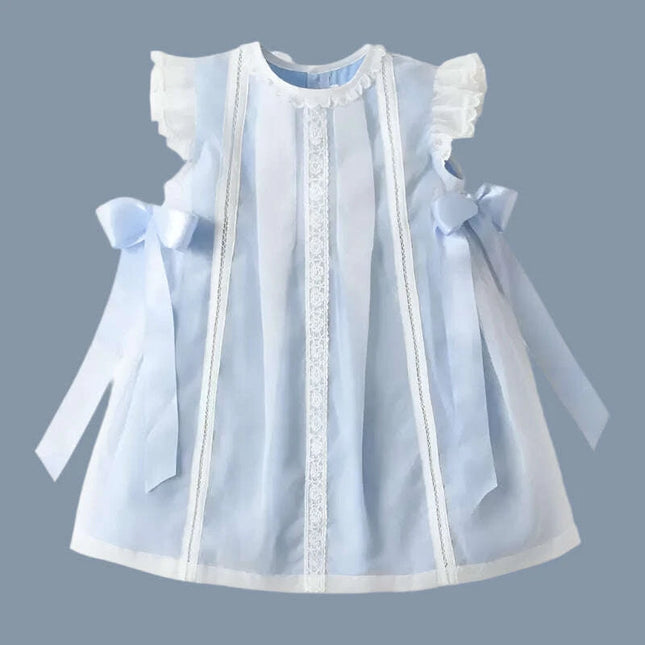 Baby Girl Christening Gown with Spanish Lace and Charming Bow -