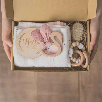 Baby Milestone Bath Toy Set with Swaddle Wrap, Rattle, and Bibs for Newborn - Très Elite