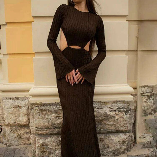 Backless Hollow Out Long Sleeve Maxi Dress for Women - Trendy Autumn Slim Fit Fashion