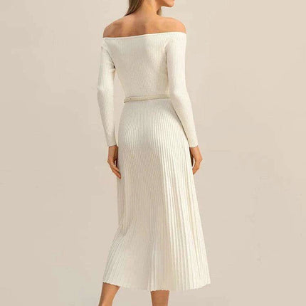 Backless Knit Maxi Dress with Off-Shoulder Design and High Waist - Très Elite