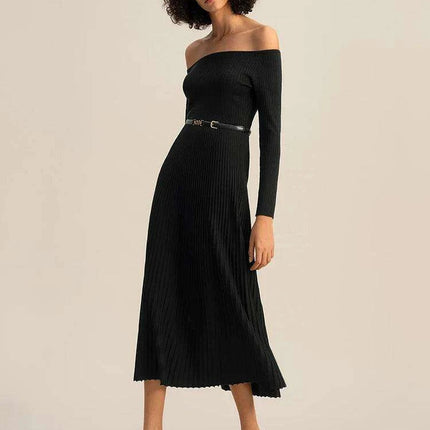 Backless Knit Maxi Dress with Off-Shoulder Design and High Waist
