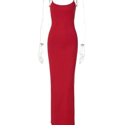 Backless Lace-Up Bodycon Maxi Dress with Spaghetti Straps - Ideal for Night Out and Special Events - Très Elite