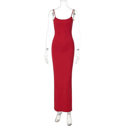 Backless Lace-Up Bodycon Maxi Dress with Spaghetti Straps - Ideal for Night Out and Special Events - Très Elite