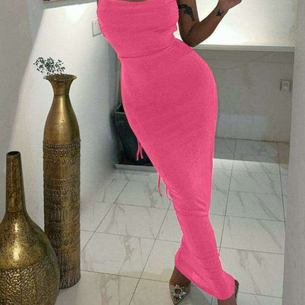 Backless Strappy Halter Maxi Dress in Soft Knit Fabric - Très Elite