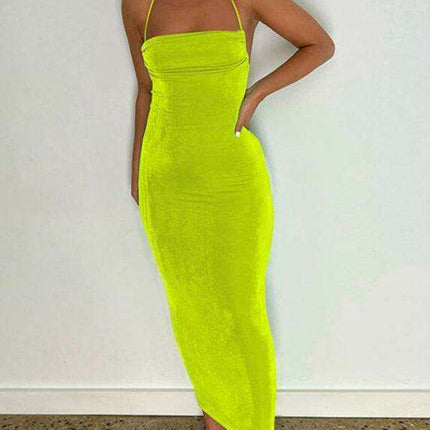 Backless Strappy Halter Maxi Dress in Soft Knit Fabric