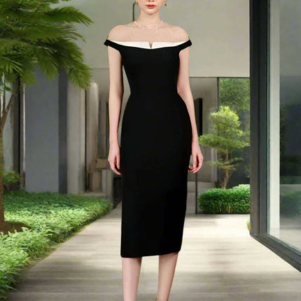 Backless Summer Party Dress with Contrast Color Patchwork and Pearl Accents - Très Elite
