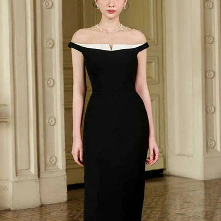 Backless Summer Party Dress with Contrast Color Patchwork and Pearl Accents - Très Elite