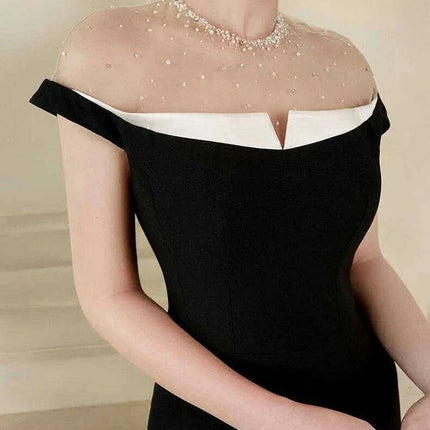 Backless Summer Party Dress with Contrast Color Patchwork and Pearl Accents - Très Elite