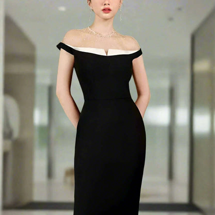 Backless Summer Party Dress with Contrast Color Patchwork and Pearl Accents - Très Elite
