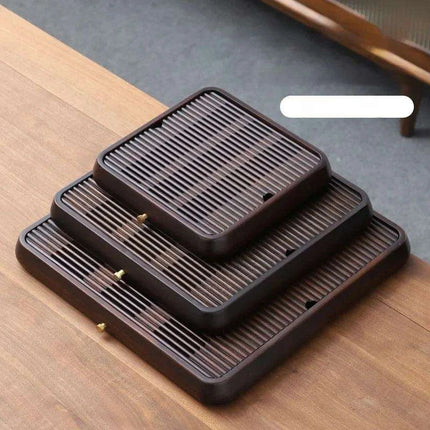 Bamboo Serving Tray for Tea and Coffee - 25cm Portable Wooden Tray - Très Elite