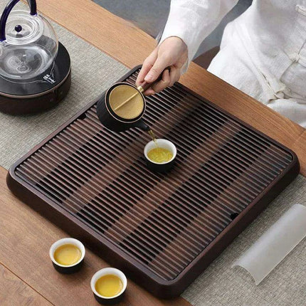 Bamboo Serving Tray for Tea and Coffee - 25cm Portable Wooden Tray - Très Elite