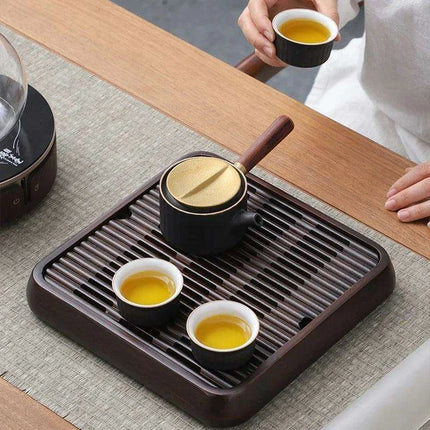 Bamboo Serving Tray for Tea and Coffee - 25cm Portable Wooden Tray - Très Elite