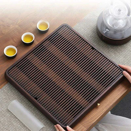 Bamboo Serving Tray for Tea and Coffee - 25cm Portable Wooden Tray - Très Elite