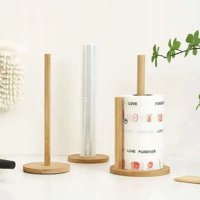 Bamboo Storage Stand for Kitchen and Bathroom - Eco-Friendly Organizer for Paper and Cling Film