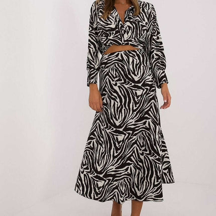 Beige Animal Motif Two Piece Set Blouse And Skirt Premium - Très Elite