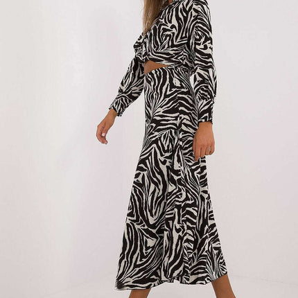 Beige Animal Motif Two Piece Set Blouse And Skirt Premium - Très Elite