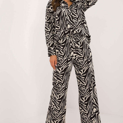 Beige Animal Motif Women Two Piece Set With Shirt And Pants - Très Elite