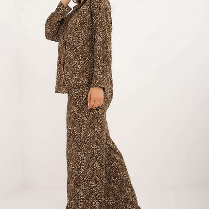 Beige Animal Motif Women Two Piece Set With Shirt And Pants - Très Elite