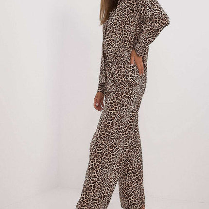 Beige Animal Motif Women Two Piece Set With Shirt And Pants - Très Elite