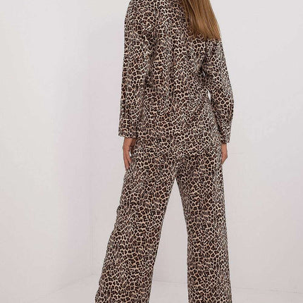 Beige Animal Motif Women Two Piece Set With Shirt And Pants - Très Elite