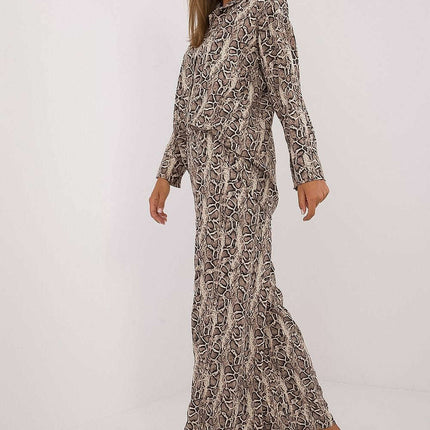 Beige Animal Motif Women Two Piece Set With Shirt And Pants - Très Elite