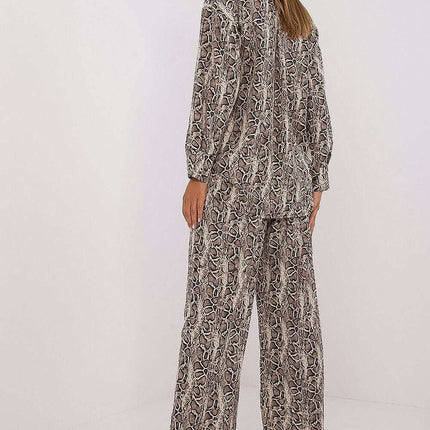 Beige Animal Motif Women Two Piece Set With Shirt And Pants - Très Elite