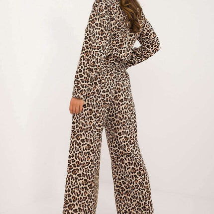 Beige Animal Motif Women Two Piece Set With Shirt And Pants - Très Elite