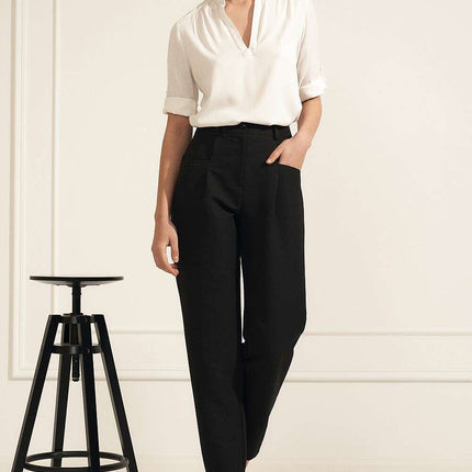 Beige Blouse With Ruching And Rolled Sleeves For Office - Très Elite